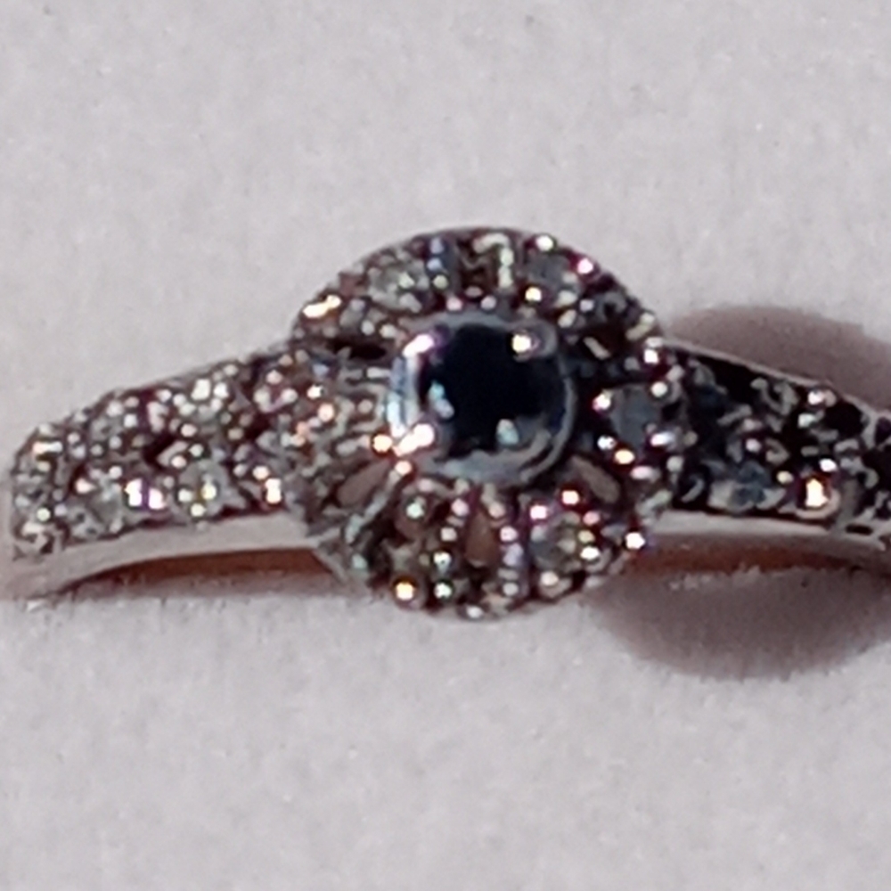 Halo Black & White Diamond Ring 925 Sterling Sliver